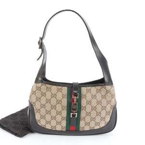 GUCCI Authentic Brown Canvas Jackie Shoulder Bag